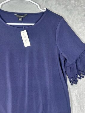 Banana Republic Blue Blouse Womens Medium Crewneck Cut Out Ruffle Sleeve